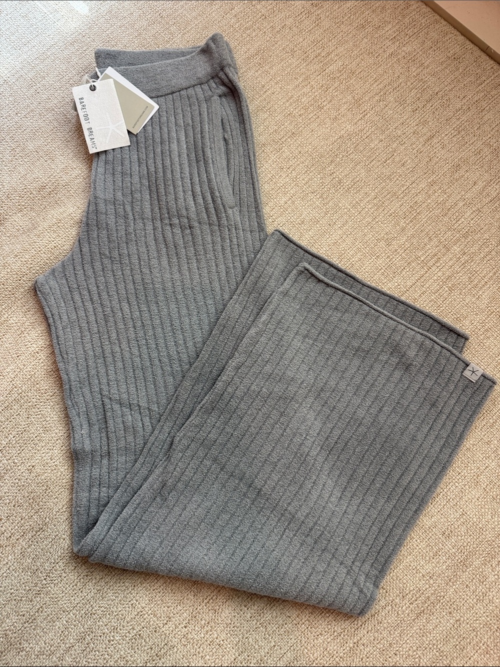 Barefoot Dreams Cozy Chic Ultra Lite® Rib Rolled Edge Pant, NWT, Small, Moonbeam